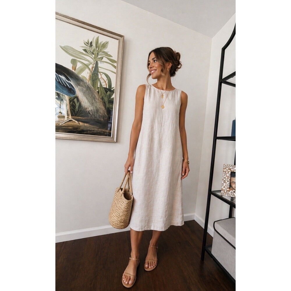 J. Jill Linen Sleeveless Shift Dress Womens Small Zinc White
